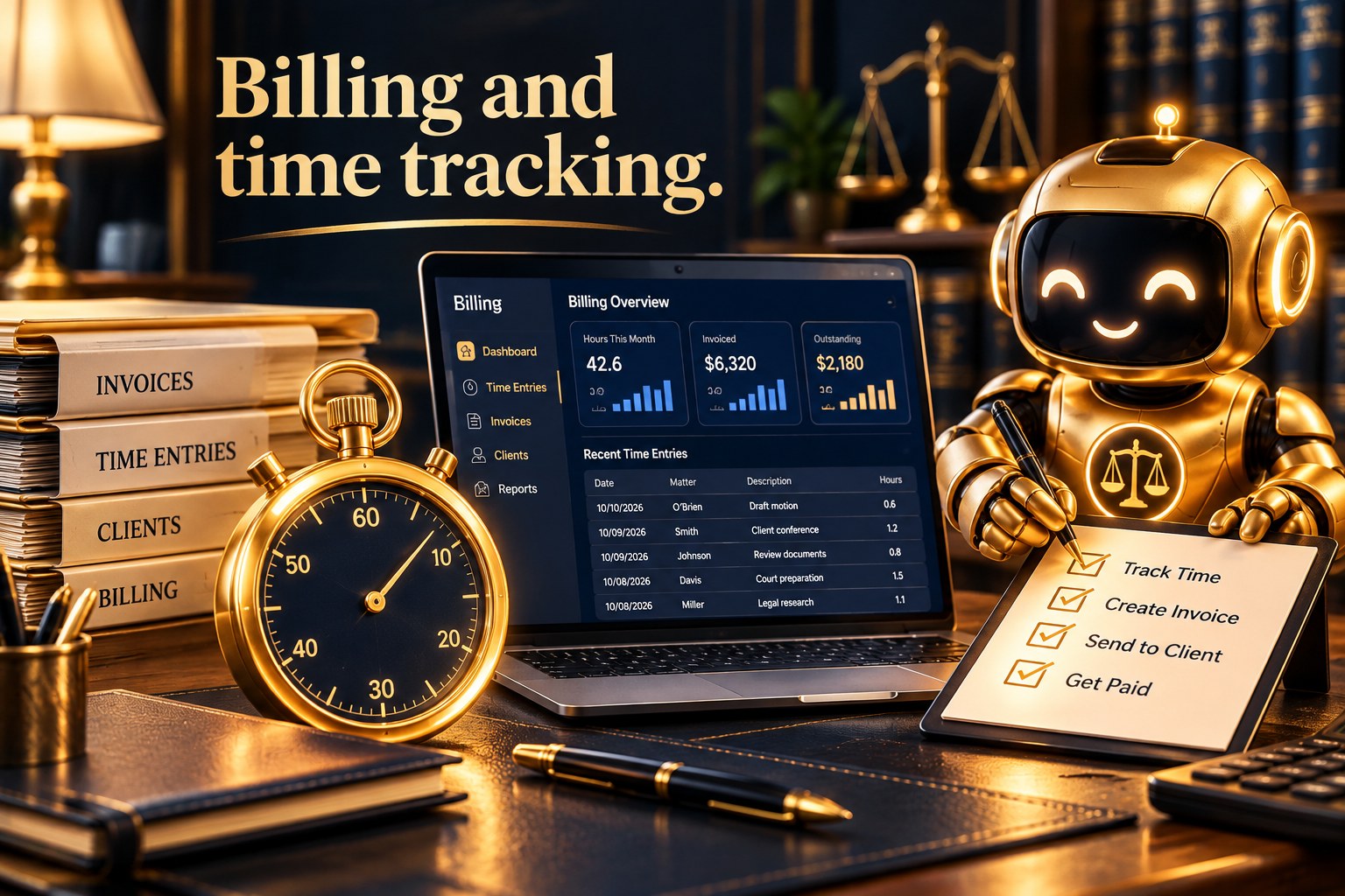 Small firm attorney starting a matter timer in law firm billing software to track billable hours